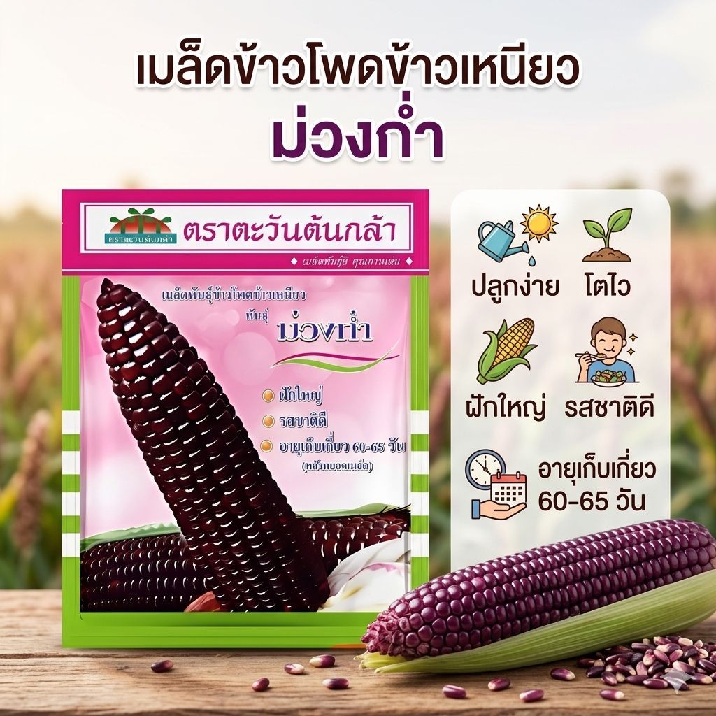 เมล็ดข้าวโพดข้าวเหนียว ม่วงก่ำ ตราตะวันต้นกล้า ขนาด500กรัม เมล็ดข้าวโพด เมล็ดพันธุ์ข้าวโพด