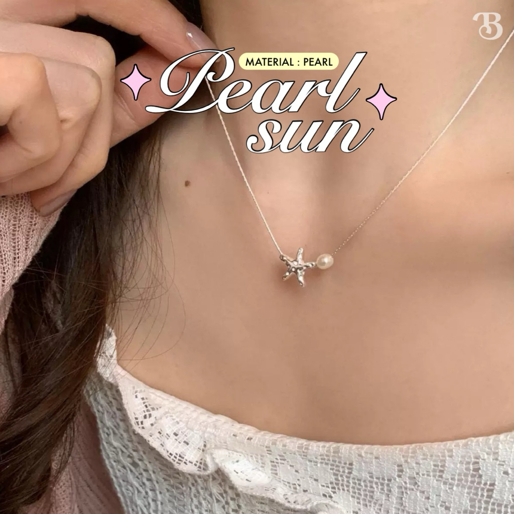 ꒰ สร้อยคอ Pearl sun มุกน้ำจืด สร้อยเงินแท้ สร้อยไข่มุก ใส่ได้ทุกวัน กันน้ำกันเหงื่อ ♡ - Burwoodstore