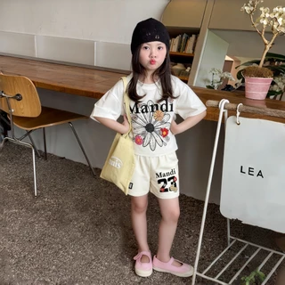 PRINCESS KESLI ชุดเซ็ทเด็ก แฟชั่นเด็ก เสื้อแขนสั้นกางเกงขาสั้น ลำลองกีฬา 2ชิ้น สไตล์เกาหลี ฤดูร้อน 2-12 ปี