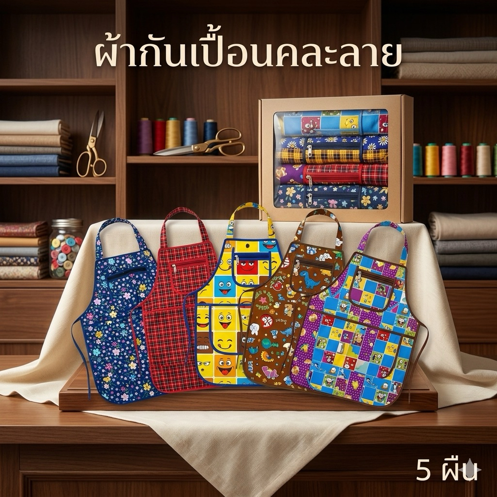 🌷แพค 5 ผืน🌷 คละสีคละลาย ผ้ากันเปื้อนแม่ค้า มีราคาส่ง