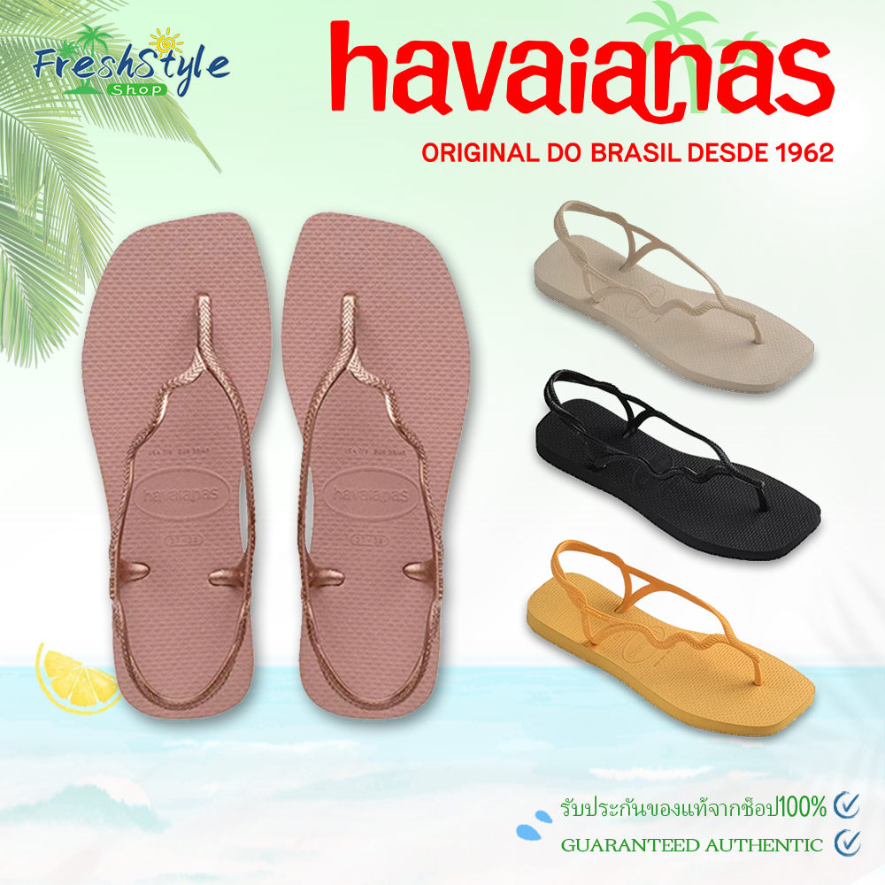 🎀เป็นของแท้ 100%🎀 Havaianas รองเท้าแตะ  Black/Rose Gold/Ivory Rice/Salted Egg Yolk   — รองเท้าแตะ กันลื่น น้ำหนักเบา