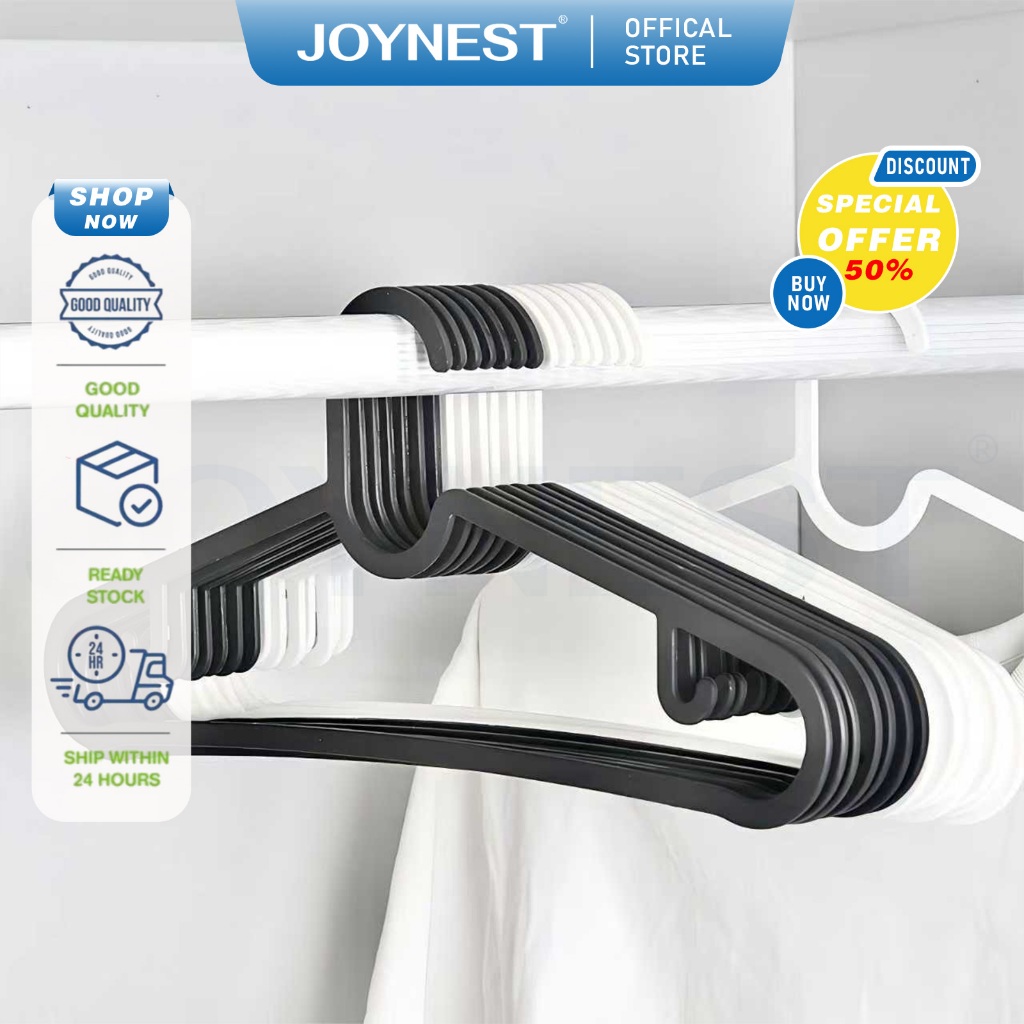 JOYNEST 10PCS ไม้แขวนเสื้อแบบบาง ประหยัดพื้นที่ กันรอยหนีบ Ikea ไม้แขวน การจัดเก็บเสื้อผ้า ไม้แขวนผ้า