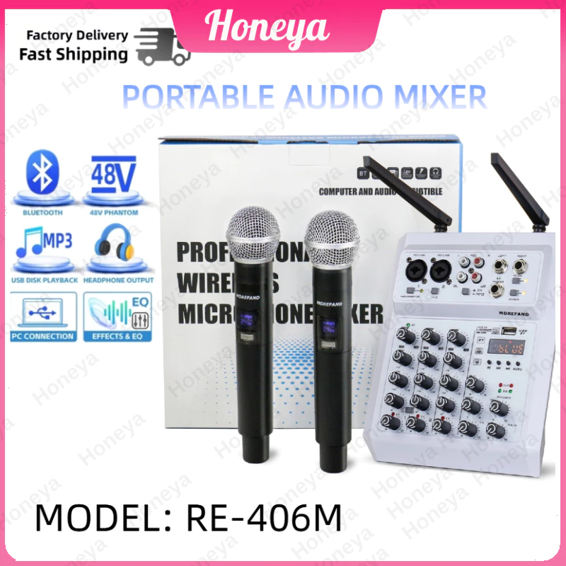 TH 🌟RE-406🌟MAudio Mixer RE-406M 4 ช่อง MIC + ไมค์ไร้สาย 2 ตัว บันทึกเสียง/ลำโพงขยาย KTV คาราโอเกะครบชุด! TZR 🚚จัดส่งจาก