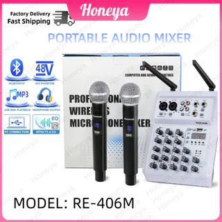TH 🌟RE-406🌟MAudio Mixer RE-406M 4 ช่อง MIC + ไมค์ไร้สาย 2 ตัว บันทึกเสียง/ลำโพงขยาย KTV คาราโอเกะครบชุด! TZR 🚚จัดส่งจาก