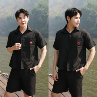 S22: เสื้อเชิ้ตแขนสั้น ปักหัวใจ ทรงครอป Boxy สีพื้น ใส่ได้ทั้งผู้ชายและผู้หญิง