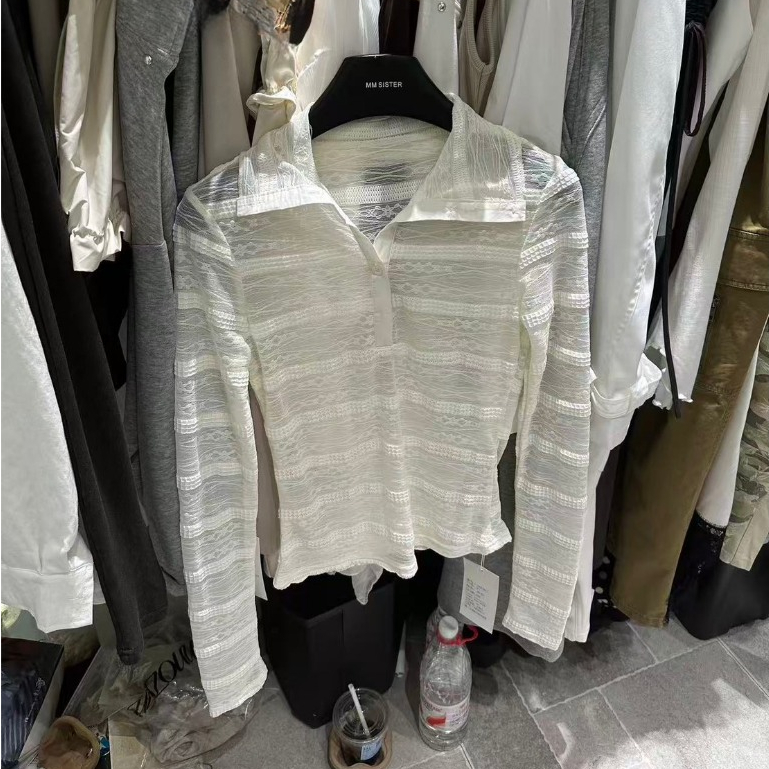 DOLLY SU001 เสื้อแขนยาวคอปก แต่งลายขวาง