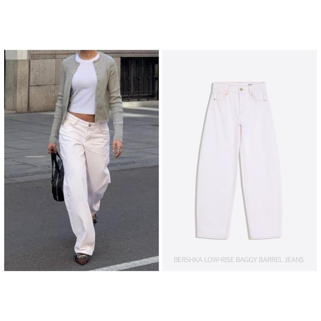 BERSHKA กางเกงยีนส์ ทรงบาเรล เอวต่ำ LOW-RISE BAGGY BARREL JEANS (A3506)