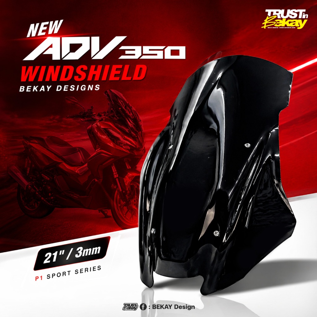 Bekay Design ชิลด์ ADV350 ทรง Italy สปอร์ต สูง 21 นิ้ว หนา 3 มิล (ชิลด์จำเป็นต้องใช้กับบูทชิวแต่งจึงจะแข็งแรง) ราคา ถูกที่สุด ดีลบีเคเค
