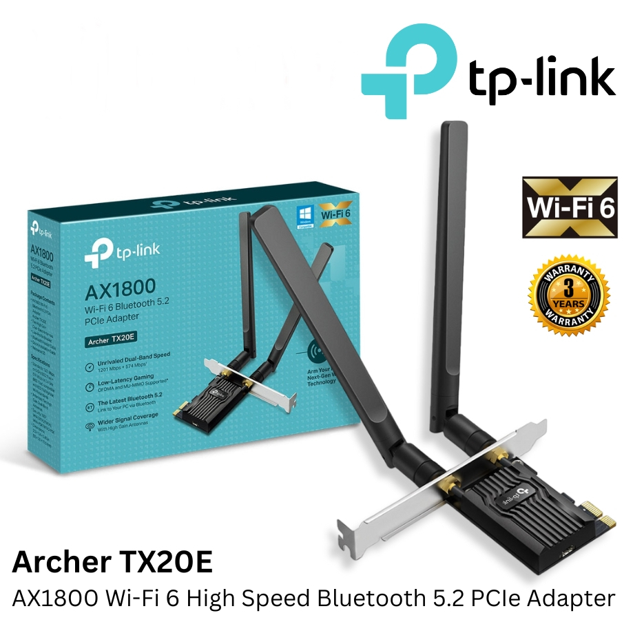 TP-LINK (Archer TX20E) AX1800 Wi-Fi 6 Bluetooth 5.2 PCIe Adapter speed up to 1201 Mbps (5 GHz)