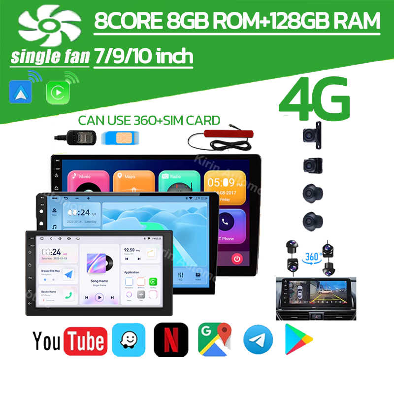 [8CORE 8G+128G 9/10 นิ้ว] จอ android ติดรถยนต์ 360+SIM รอบทิศทางกล้อง GPS WIFI YouTube Carplay พร้อมระบบกล้องพาโนรามา