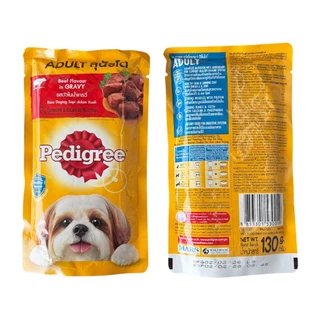 PEDIGREE ขนาดซองละ 130ก. เพดดิกรี อาหารหมาเปียกในน้ำเกรวี่ สุนัขโตและลูกสุนัข