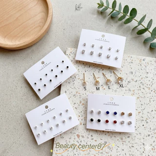 🇹🇭( EF02 )ต่างหูเพชร 6 คู่ ต่างหู รุ่นยอดนิยม เม็ดกลม Diamond Earings