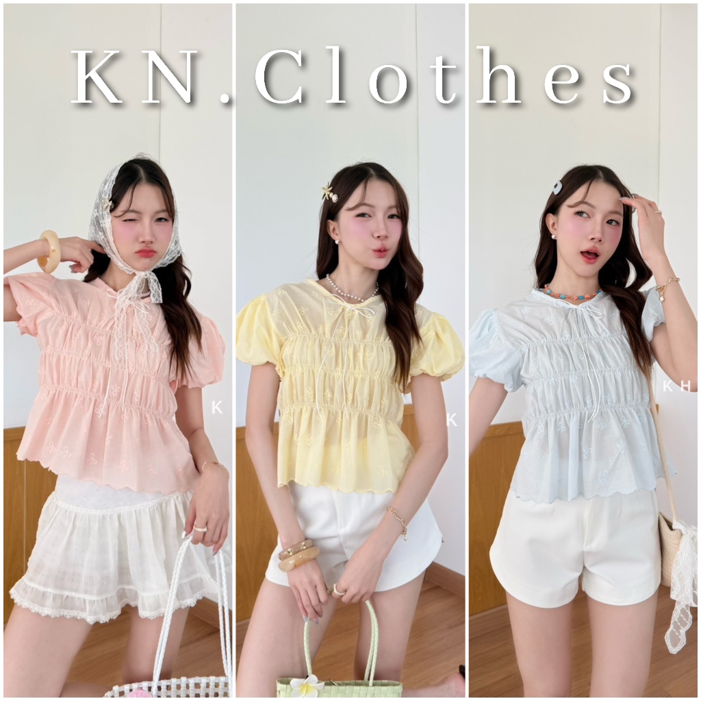 Muffin top : เสื้อแขนบอลลูน สม็อครอบตัว แต่งกุ้นโบว์ KN.Clothes