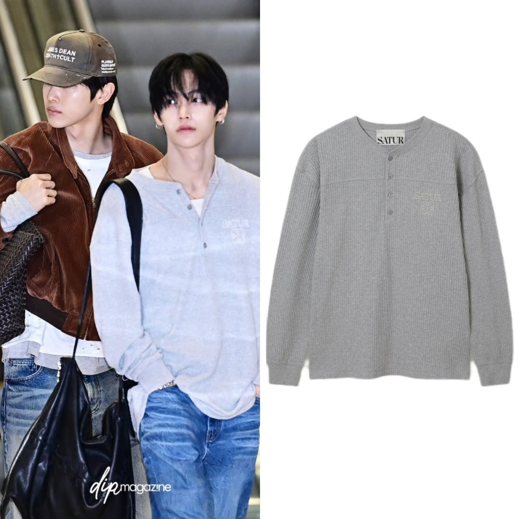 Satur [RIIZE's Pick] Stitch Waffle Henley Neck Long Sleeve ของแท้จากช็อปเกาหลี✔️ Pre-order เสื้อแขนย