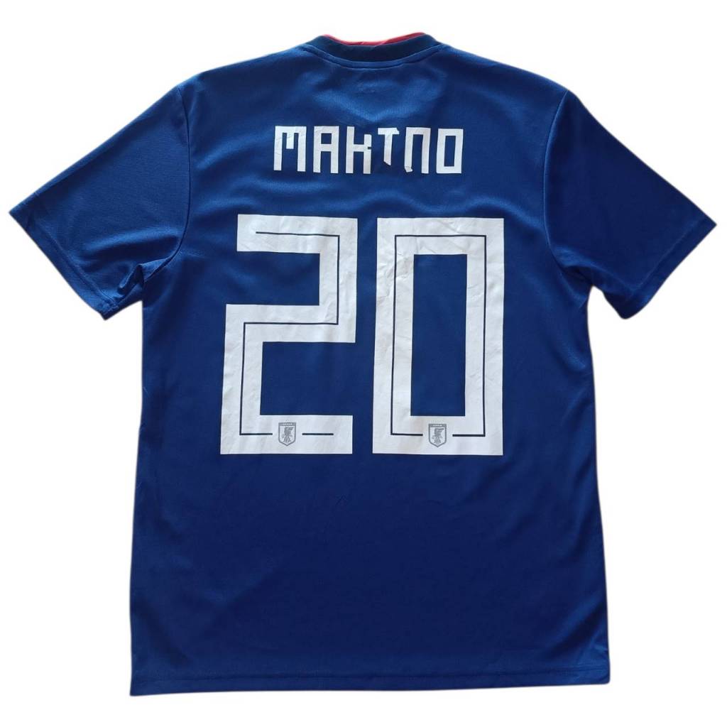 เสื้อบอลแท้ทีมชาติญี่ปุ่น รุ่นเหย้า ชื่อ MAKINO#20 ปี 2018-19 มือสอง ป้ายคอไซส์M มีตำหนิภาพสุดท้ายวั