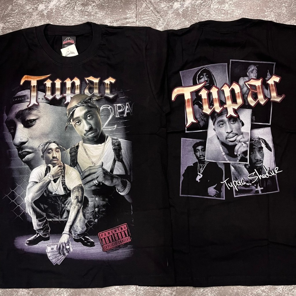 เสื้อยืดทูพัคเทาดำ(ป้ายRocktee เรืองแสง) ผ้าCotton100
