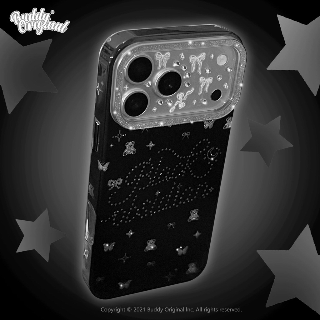 Buddy Original Black Glitter Bow Bear Diamond IMD Phone Case เคสดำกลิตเตอร์ลายโบว์หมีประดับเพชร