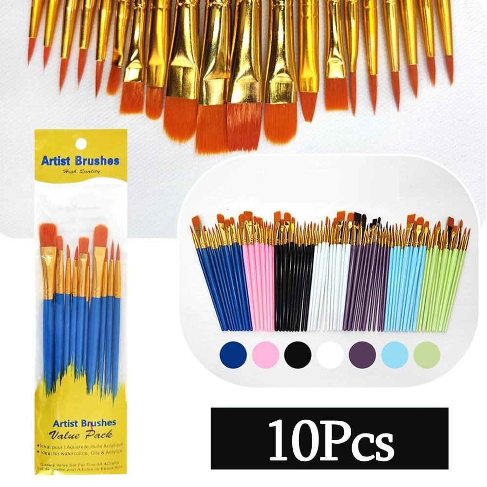 ชุดพู่กันระบายสี 10 ชิ้น ครบชุด พู่กันแบน พู่กันกลม พู่กันพัด สำหรับสีอะคริลิค สีน้ำ สีน้ำมัน อุปกรณ์ศิลปะ