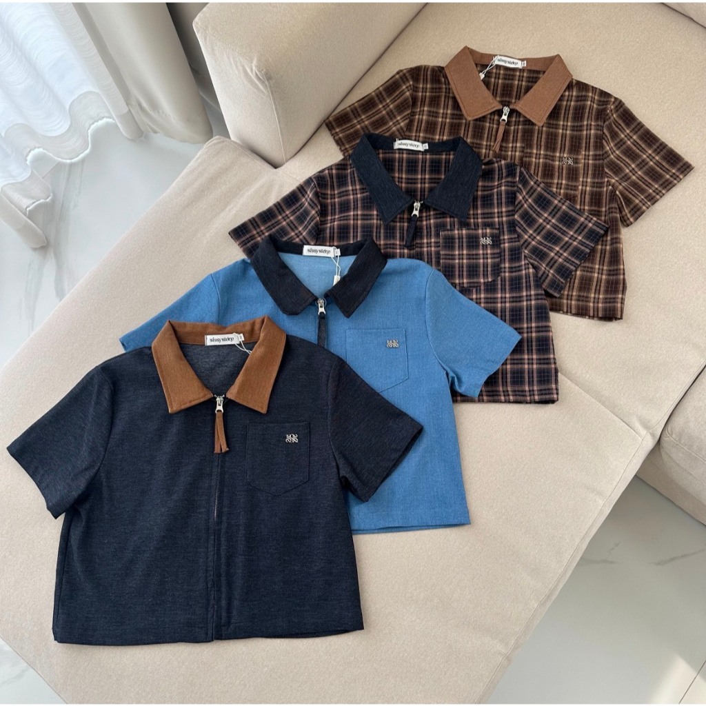 SISSY : เสื้อแขนสั้นคอปก (XS-3XL) ซิปหน้า แต่งกระเป๋าใช้งานได้จริง ติดอะไหล่โลโก้เงิน ผ้าไม่หนา ระบายอากาศได้ดี