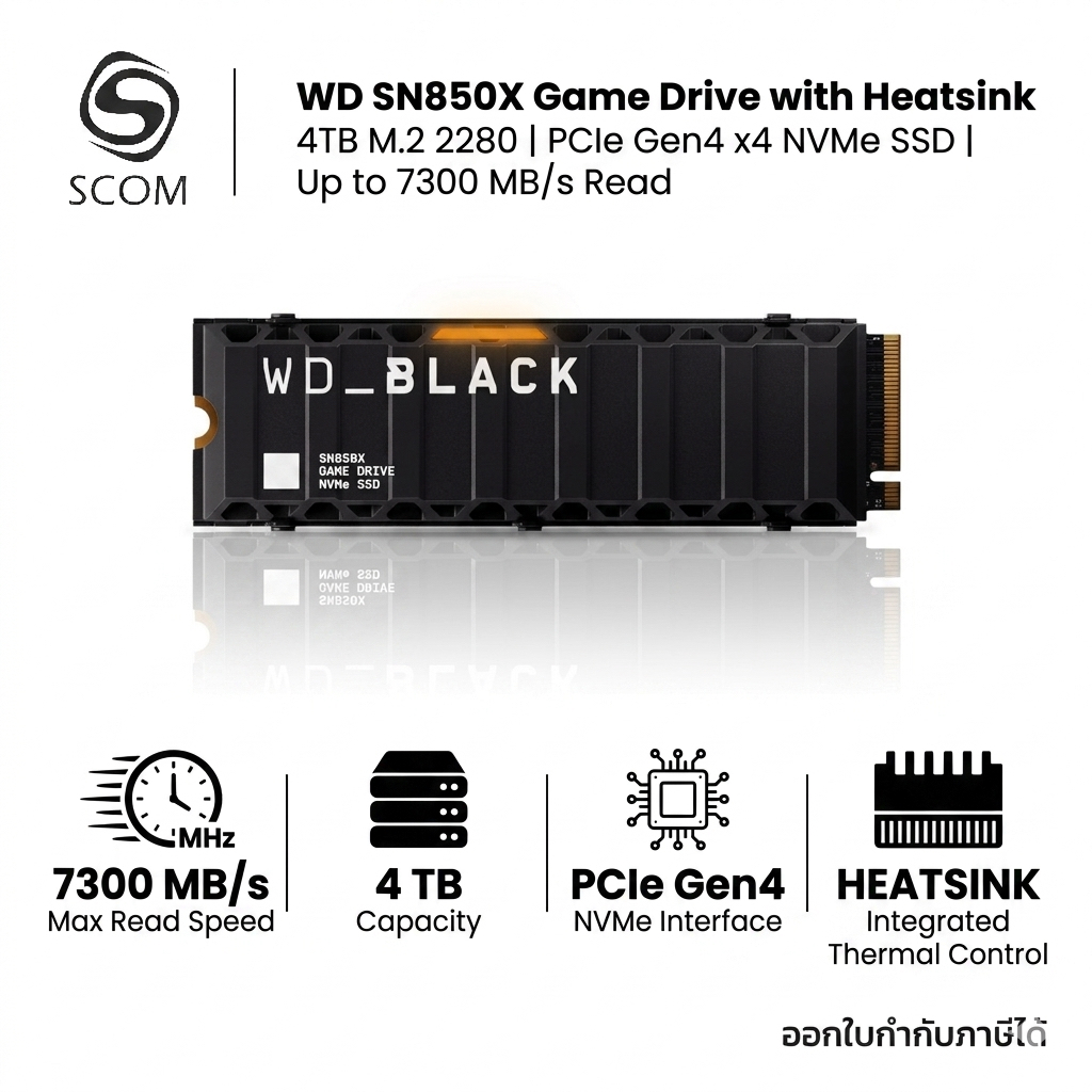 (SSD) 4TB WD SN850X HEATSINK NVME M.2 SSD (เอสเอสดี) WD BLACK SN850X NVME M.2 - PCIe 4/NVMe M.2 2280