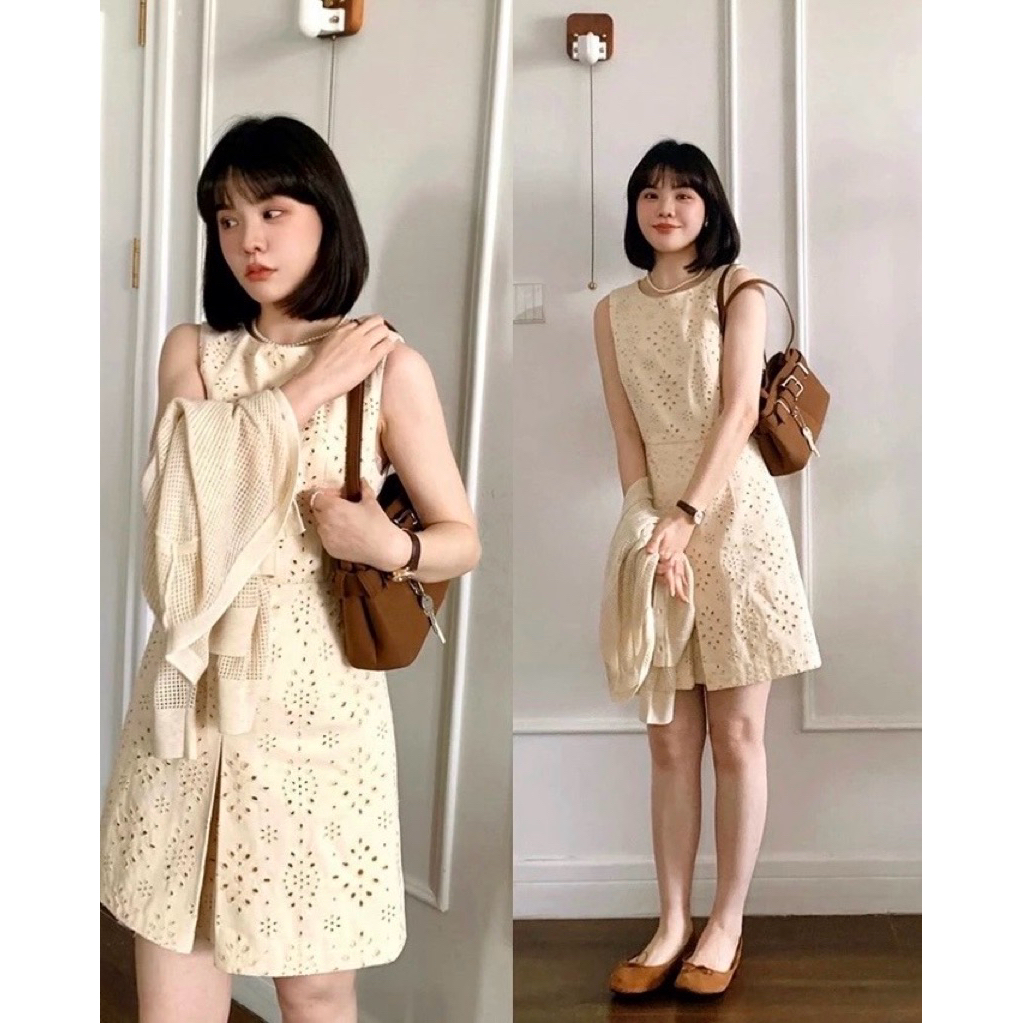 📌เดรสผ้าแขนกุดลายผ้าฉลุBroderie Anglaise)Tag:WG.WE📌
