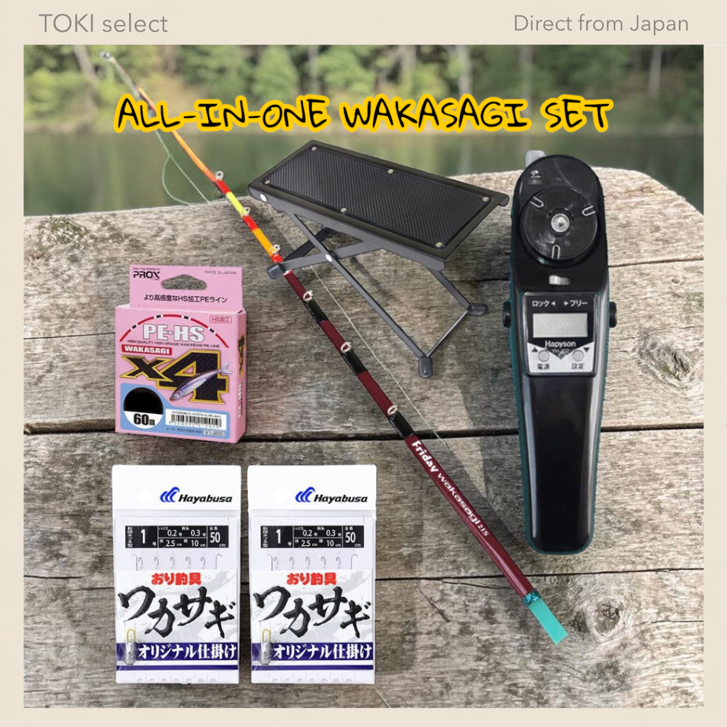 Friday Wakasagi Fishing Set Electric Reel Kit Ice Fishing Rod Line Hooks Starter Set - Black/Red
