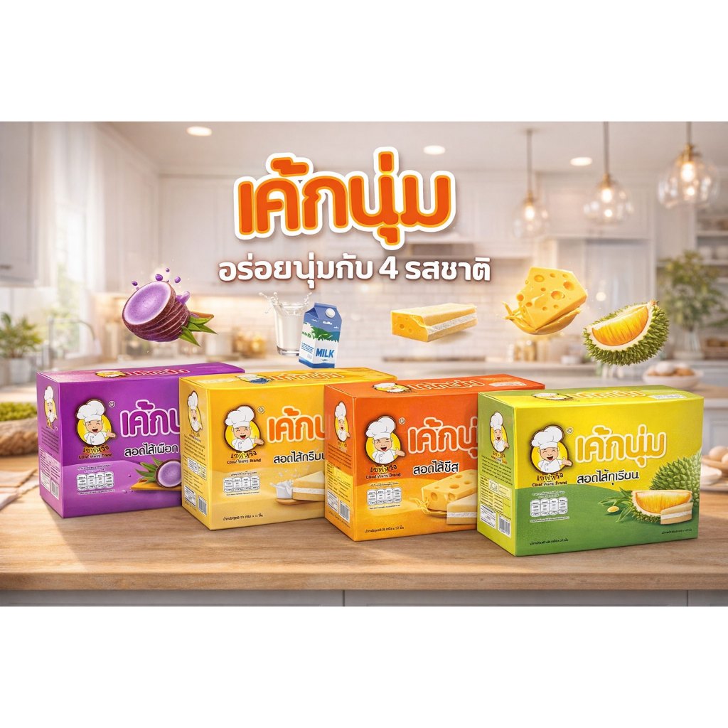 เค้กนุ่ม ตราเชฟหวัง ขนาด 30กรัม * 12ชิ้น