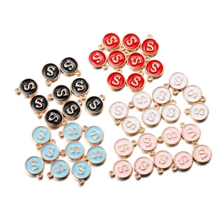 5ชิ้น จี้ตัวอักษรวงกลม A-Z (สีทอง-ขาว) สไตล์เรียบหรู จี้ภาษาอังกฤษ สร้อยข้อมือ สร้อยคอ DIY ของขวัญพิเศษ