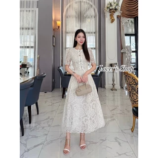 THE CLOSETA : LV240 เดรสออกงานผ้าลูกไม้แขนสั้นแต่งโบว์ช่วงอก
