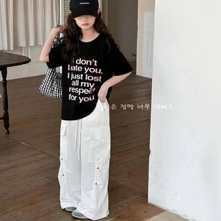 PRINCESS KESLI ชุดเชทเด็กผู้หญิง เสื้อยืด+กางเกงคาร์โก้ สไตล์หลวม ใส่สบาย สไตล์เกาหลี สำหรับผู้ใหญ่/วัยรุ่น