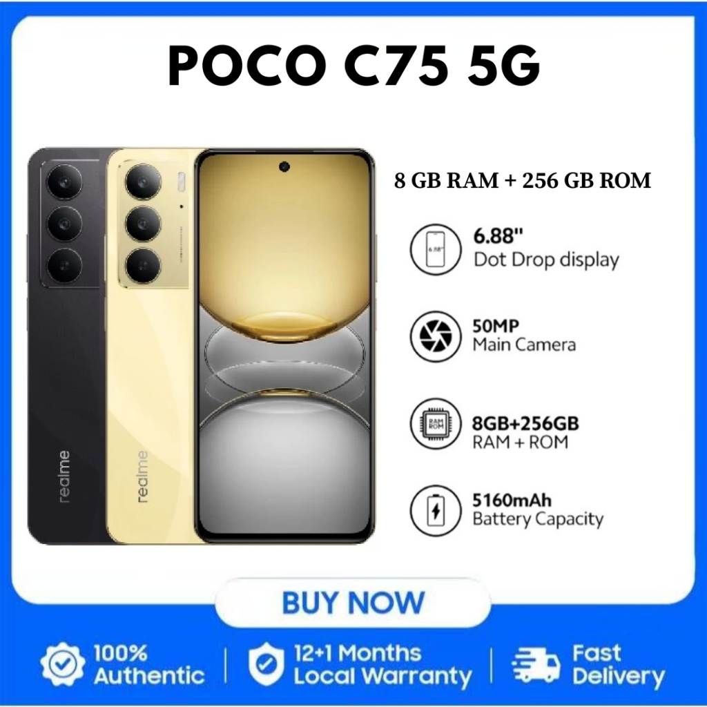 realme C75 โทรศัพท์มือถือ (8GB RAM + 256GB ROM) 6.72 Inch Display 6000 mAh อุปกรณ์แท้