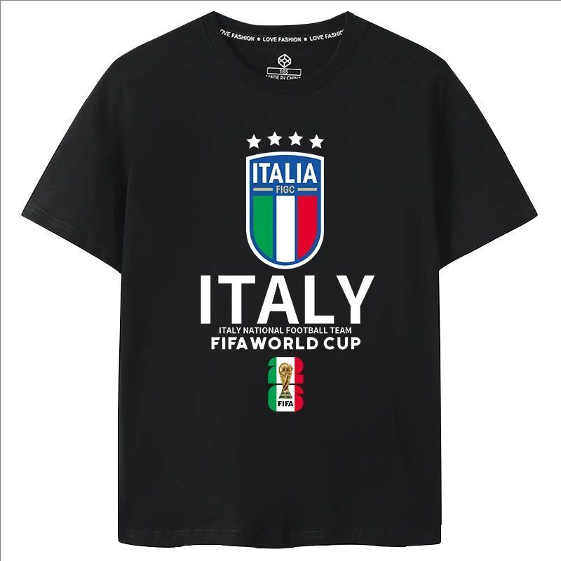 ทีมอิตาลี World Cup Short sleeved T-shirt ฤดูร้อนใหม่ฟุตบอลโลกแฟชั่นด้านบน เชียร์ทีมที่ชอบ ระบายอากาศสบาย ๆ