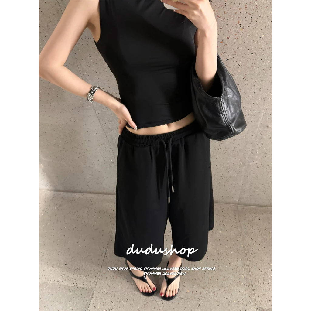 [Trendy wide leg cropped pants]วินเทจสูงถนนผู้หญิงสบาย ๆ กีฬาเทรนด์กว้างขากางเกงคาปรี