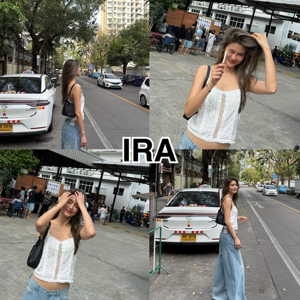 BY IRA (2026-126) Yoghurt Top สายเดี่ยวลูกไม้หน้าร้อน ผ้าทอใยสังเคราะห์นิ่มลื่นเบาสบาย ดีเทลลูกไม้น่ารักดู