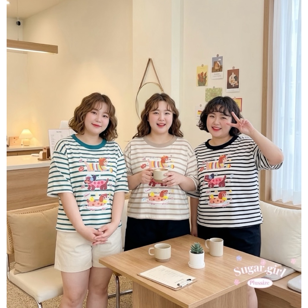 เสื้อยืดครอปผ้าคอตตอนลายริ้วBigsize38-60