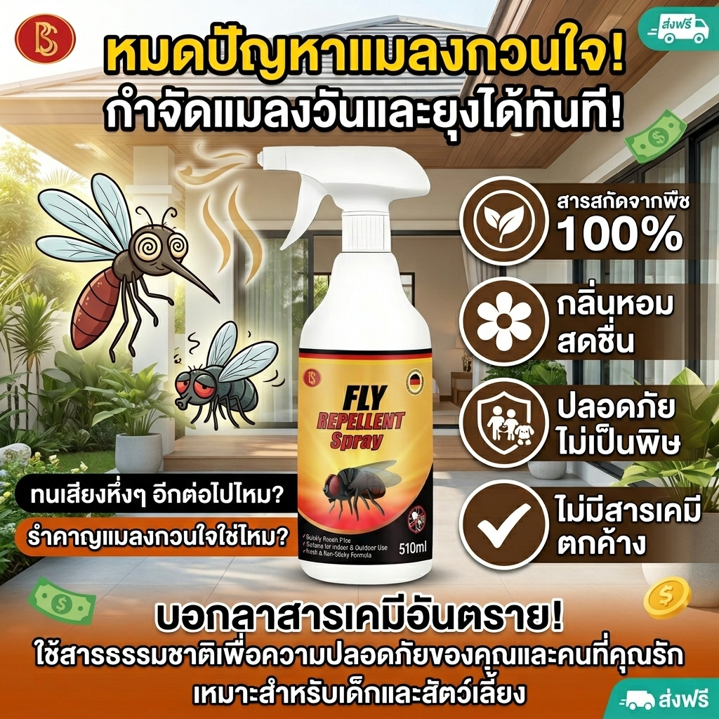แมลงวันไม่มี ชีวิตดีขึ้นเยอะ! TIA สเปรย์ไล่แมลงวัน ไล่แมลงหวี่ กำจัดได้อย่างแข็งแกร่ง ปกป้องยาวนาน 510ml