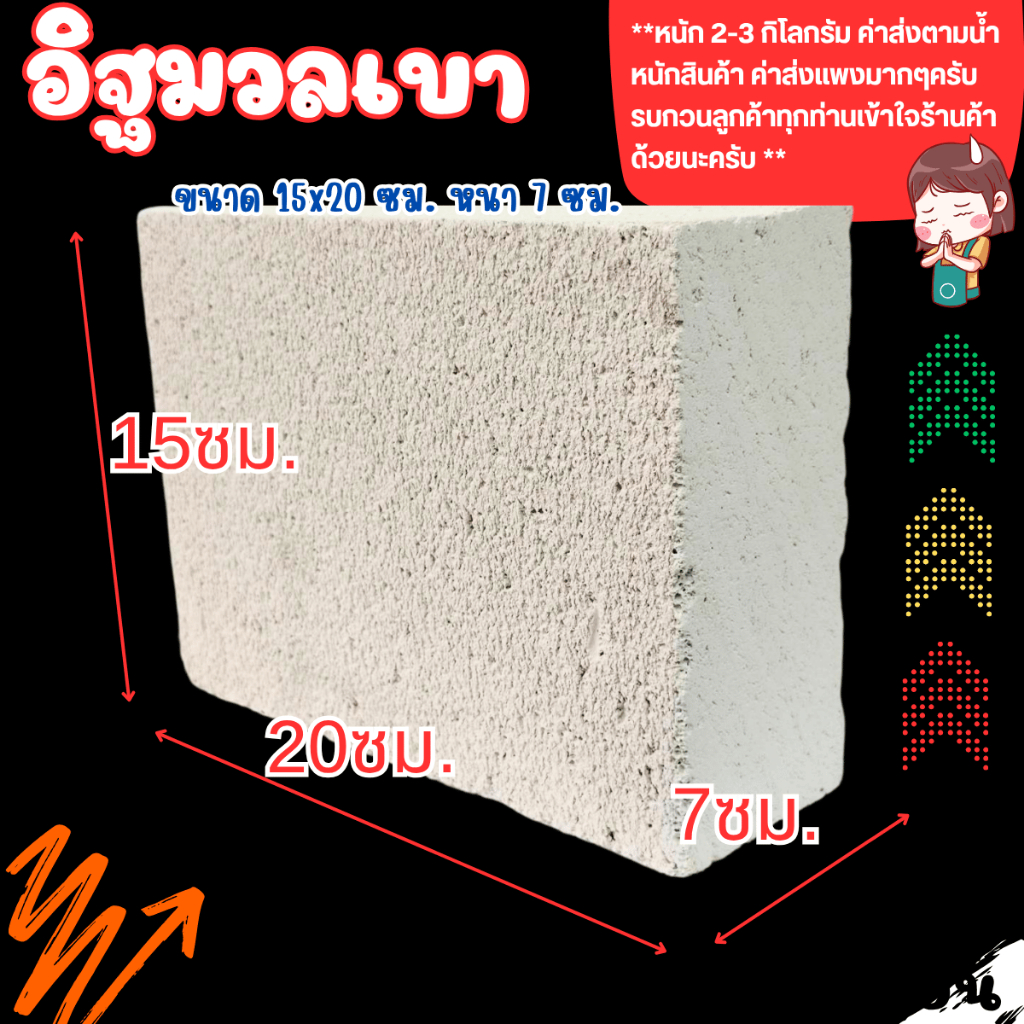 อิฐมวลเบา ขนาด 15x20 ซม. หนา 7 ซม. อิฐบล็อก อิฐ กันเสียง ซ่อมกำแพง ซ่อมผนัง ปิดรูหนู ลดเสียง อิฐปลูกต้นไม้ หิน ปูน BP
