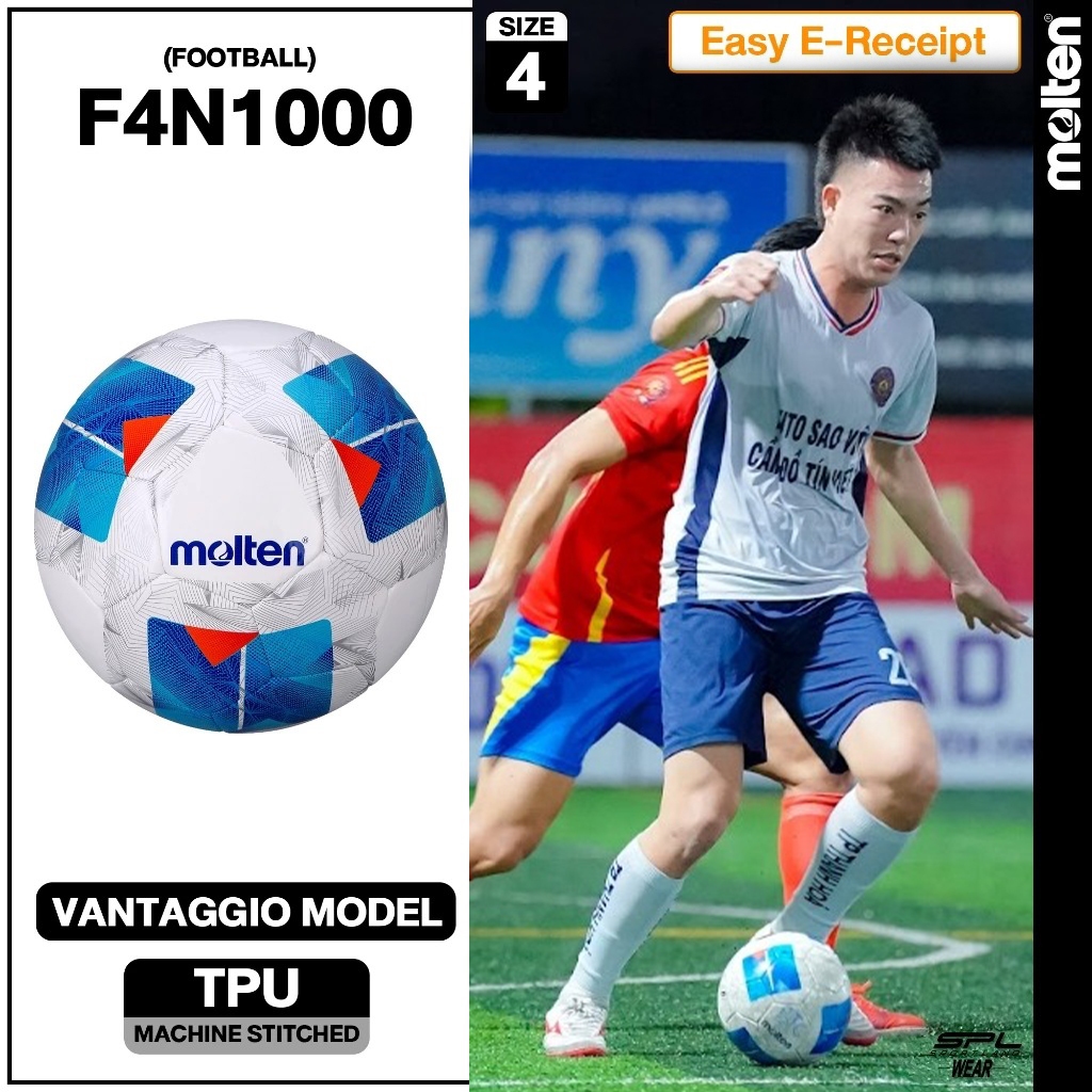 MOLTEN ลูกฟุตบอลเย็บ หนังทีพียู Football MST TPU เบอร์ 4 Pk F4N1000 BL (490)