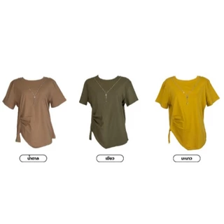 (T871)OOMII โอมิเสื้อยืดผ้าcottonหนานุ่มใส่สบายไม่ร้อน ดีเทลเกร๋แต่งย่นข้าง พรางหุ่นดีมาก