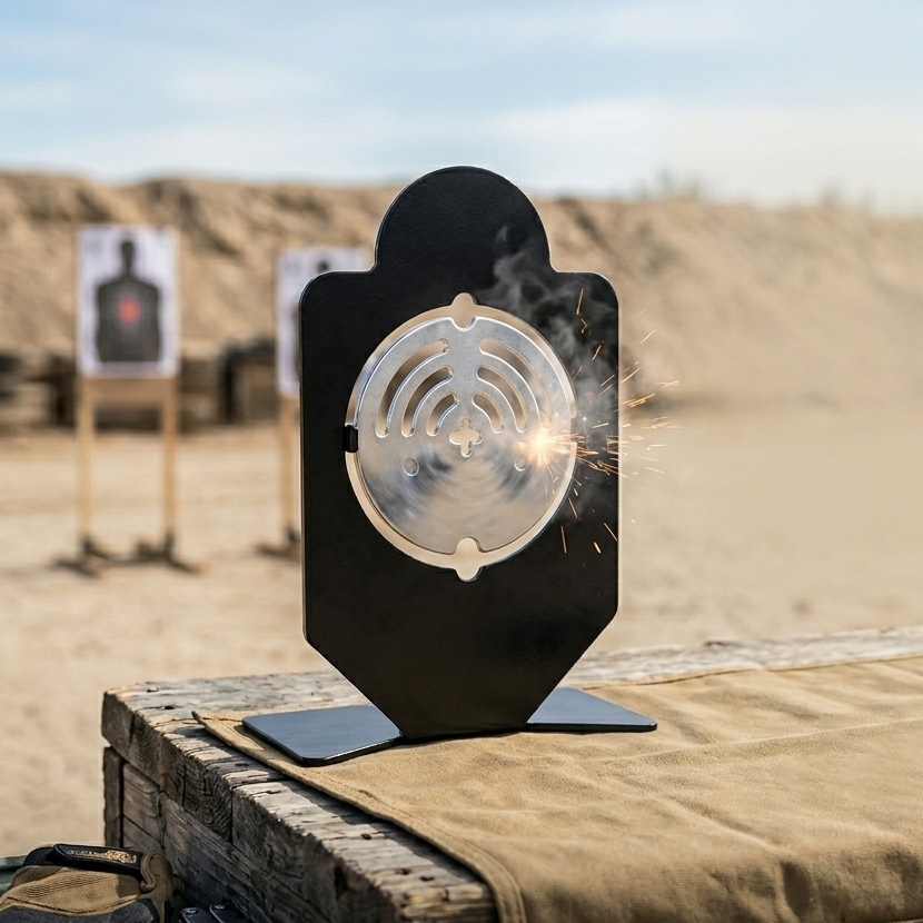 เป้าซ้อมยิงโลหะแบบหมุน Rotating Metal Target 1 ชุด ได้เป้า 3 ชิ้น