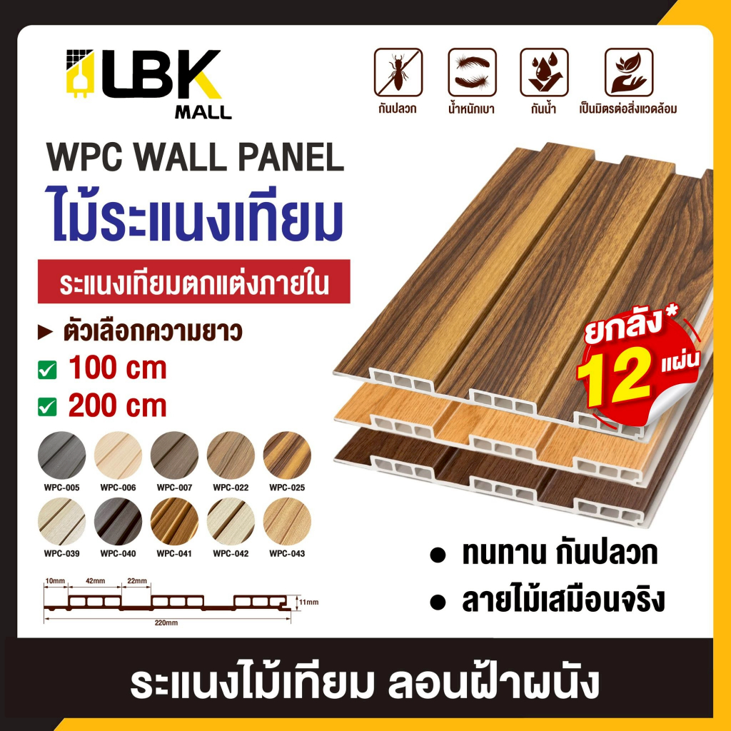 ยกลัง 12 แผ่น ไม้ระแนงเทียม WPC ลอนฝ้าผนัง 3 ลอน ตกแต่งผนัง ฝ้าเพดาน ดีไซน์สวยทันสมัย ปลวกไม่กิน ติดตั้งง่าย ตกแต่งภายใน