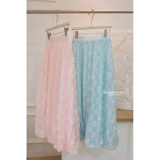 (A13) HEARTMADE—— Alin balloon Skirt (กระโปรงบอลลูนผ้าไหมญี่ปุ่นปักลายดอกซับในยาว)