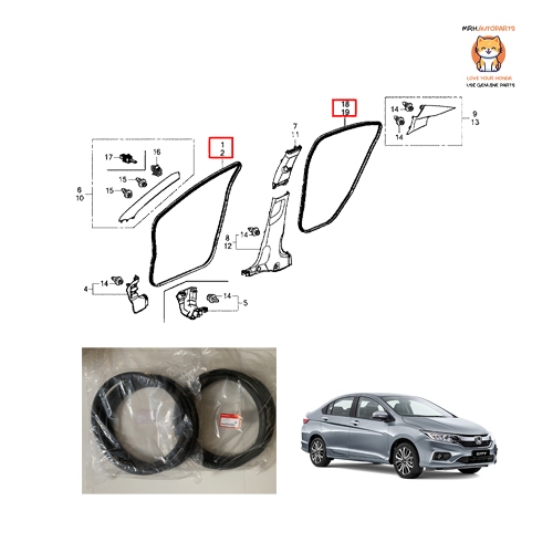 ยางกระดูกงูขอบประตูหน้าและหลัง Honda City 2014-2019 GM6 แท้ศูนย์ราคาต่อ 1 ข้าง