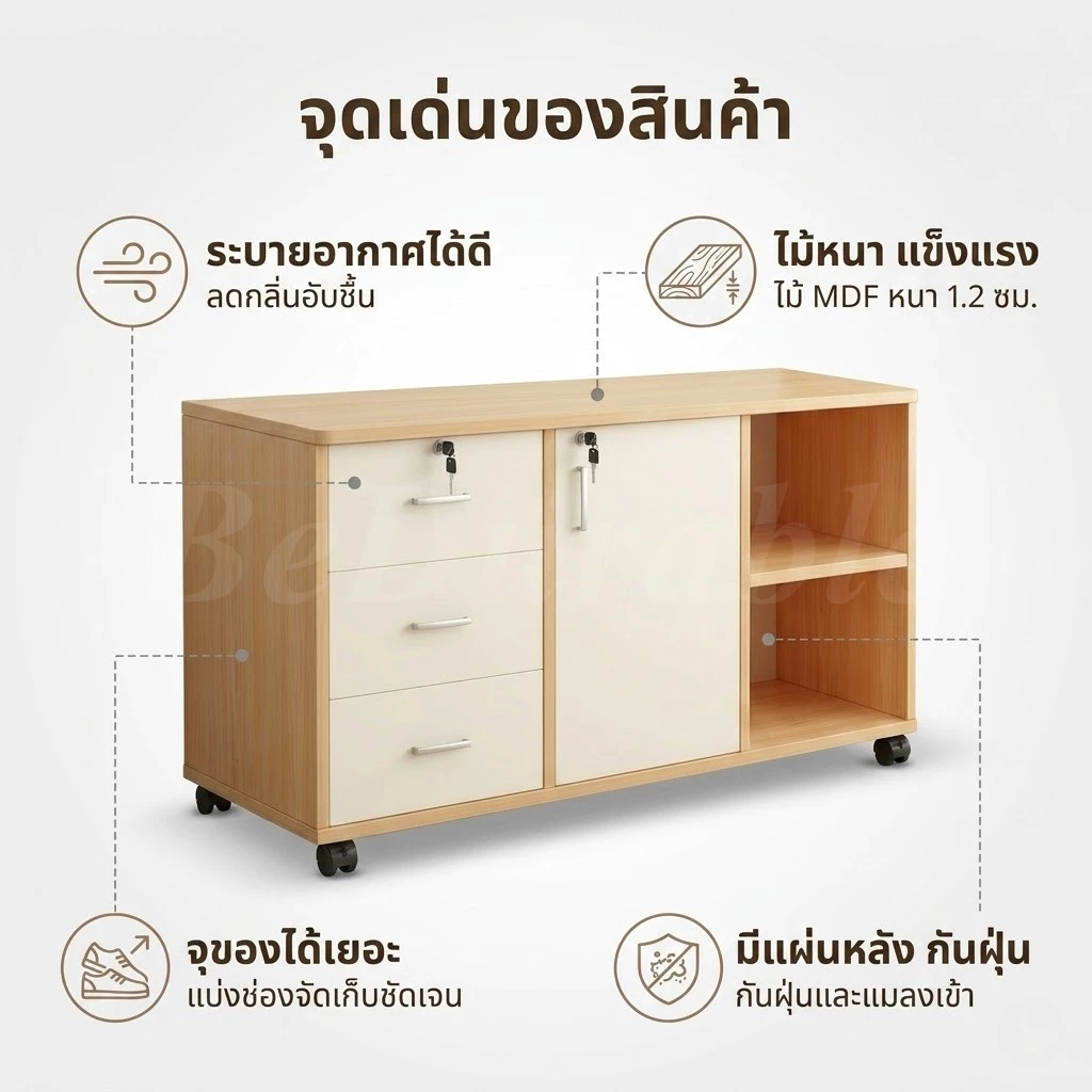 BD ตู้เก็บเอกสารล็อคได้ เคลื่อนที่ได้ สไตล์มินิมอล สำนักงาน thumbnail 6