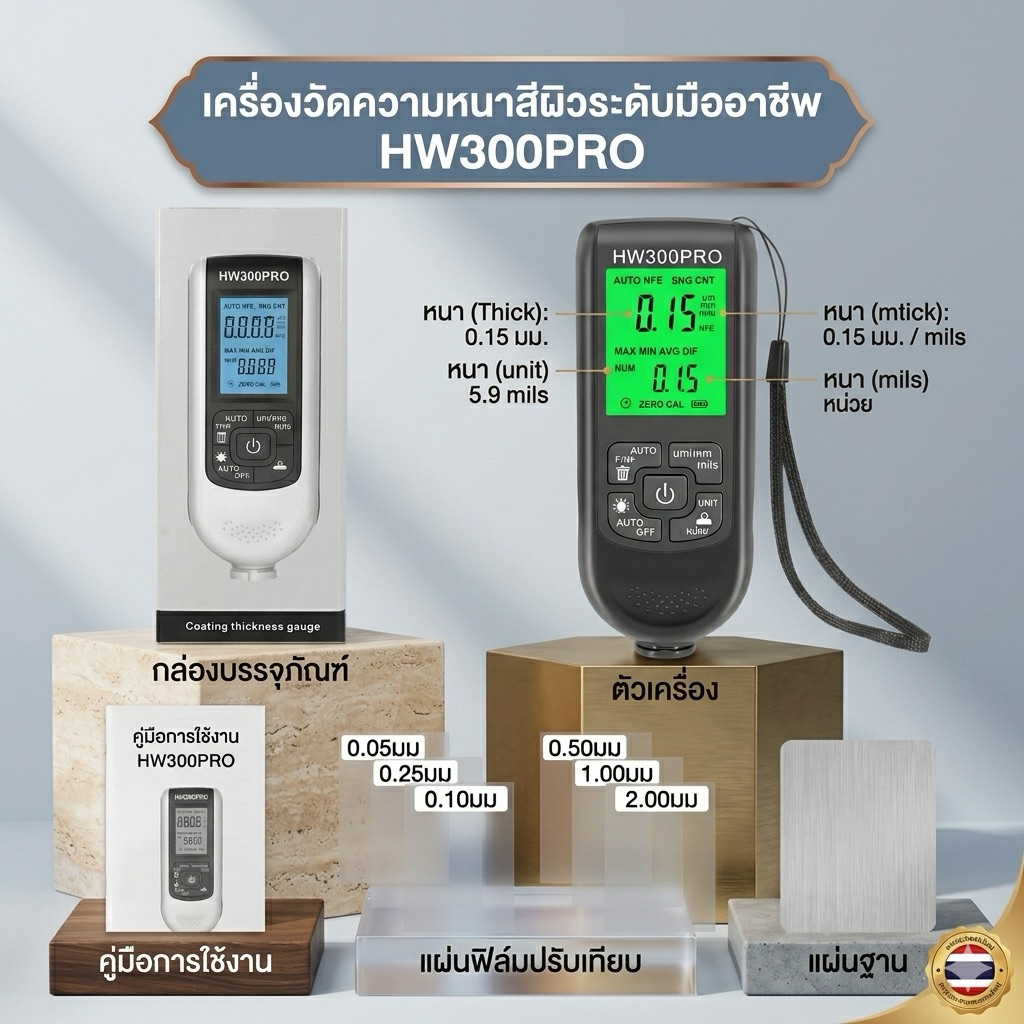 HW300PRO เครื่องวัดความหนาสี อเนกประสงค์ แบบมืออาชีพ Fe / NFe