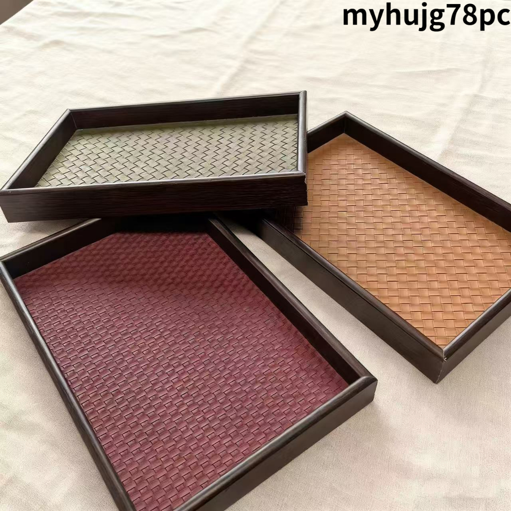 (พร้อมส่ง) ถาดไม้สานหนัง ถาดใส่ของ วางเครื่องประดับ ตกแต่งบ้าน จัดระเบียบของใช้ได้อย่างเป็นสัดส่วน