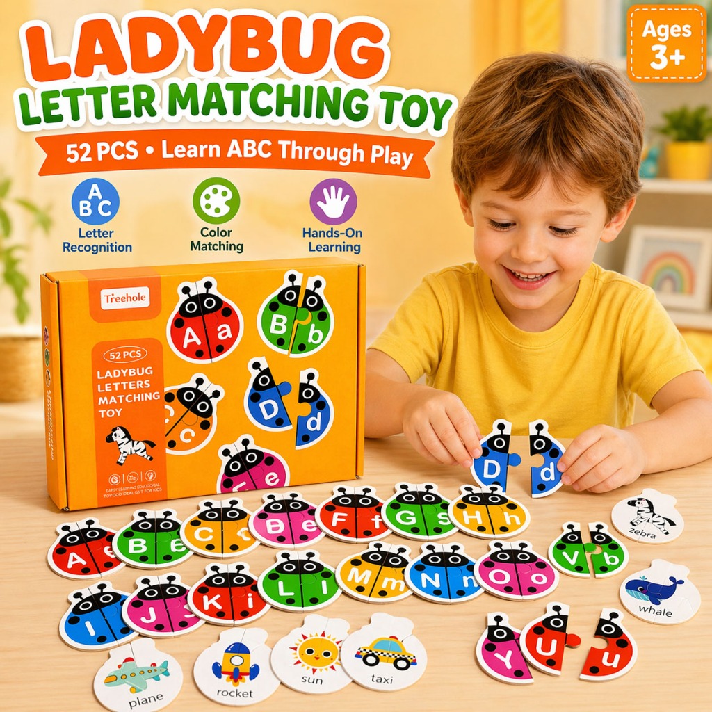 KiKi 52pcs ของเล่นจับคู่ตัวอักษรด้วงเลื่อน จิ๊กซอว์เสริมพัฒนาการสำหรับเด็กเล็ก