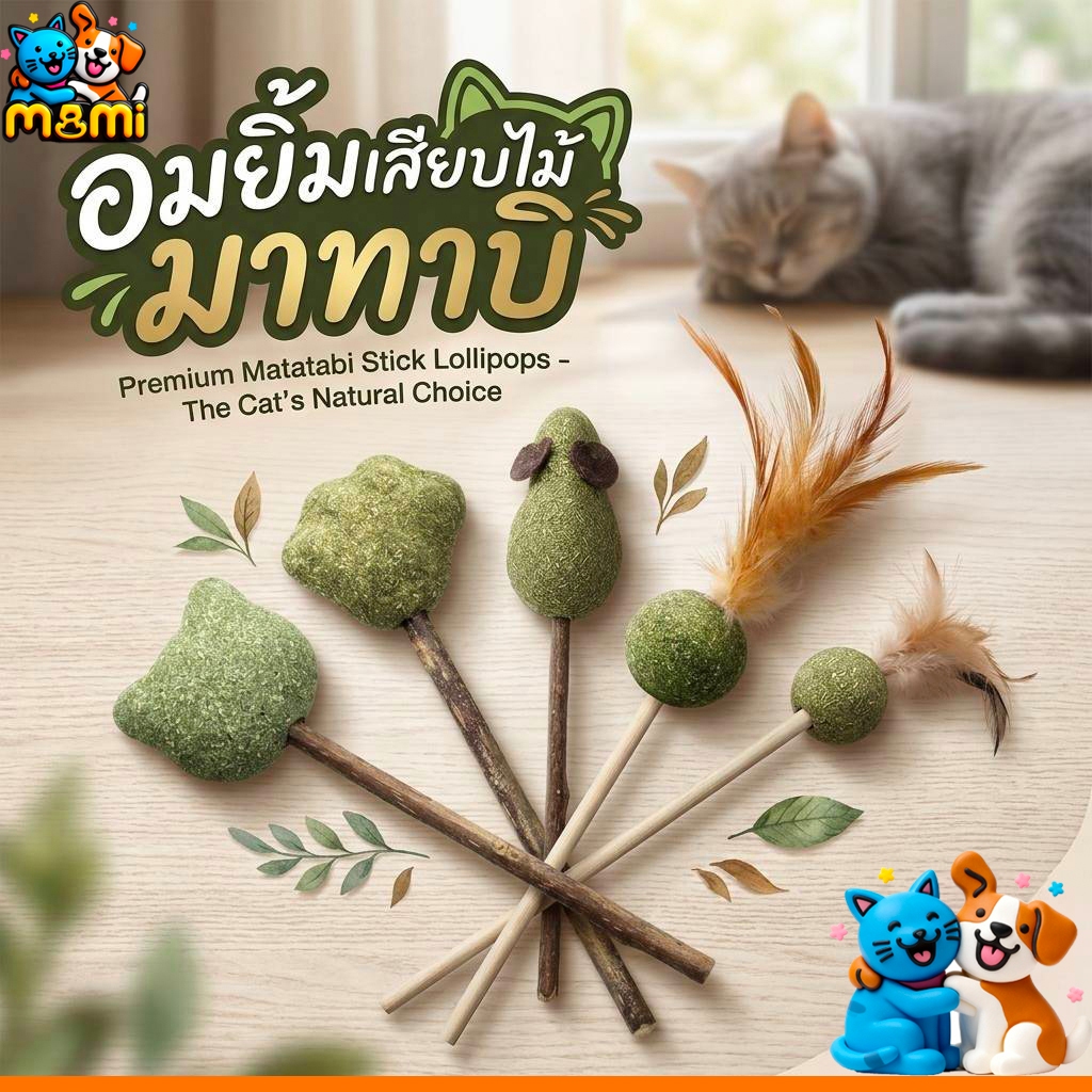 MI catnip แคทนิปอมยิ้มเสียบไม้มาทาบิสมุนไพรแมวฟินแคทนิปแมวกัญชาแมว(ของเล่นแมว)​ Catnip Toy