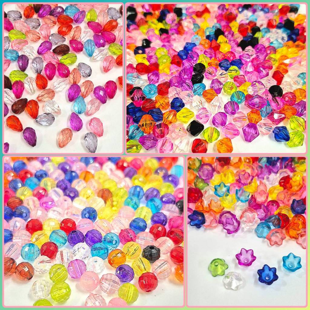 25กรัม ลูกปัดใส ลูกปัดคละสีใส ดิสโก้กลม คริสตัล ดอกจอก หยดน้ำใหญ่