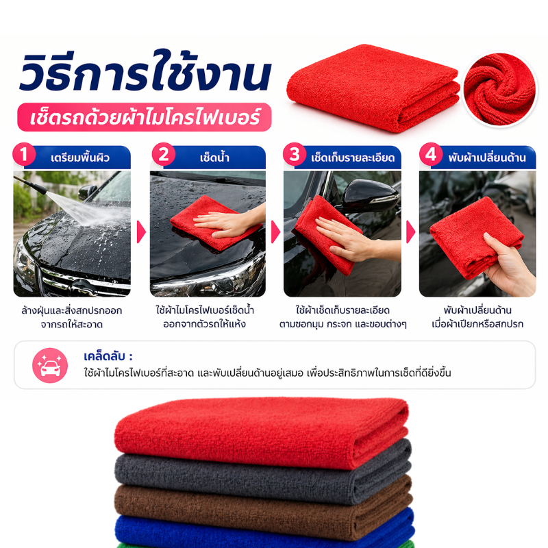 ( 10ผืน ) 40x40ซม 310แกรม ผ้าไมโครไฟเบอร์เช็ดรถ ผ้าไมโครไฟเบอร์ ผ้าเช็ดรถยนต์ เช็ดรถ เช็ดโต๊ะ เช็ดกระจก รูปที่ 8
